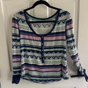 Victoria's Secret Navy, Pink & Mint Striped Henley Pajama Set